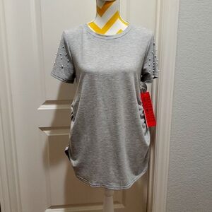 Women's MATERNITY TOP by Skonhet.Short sleeve, Light Gray,Size Large